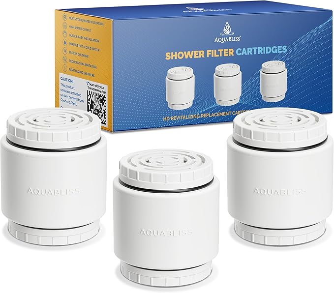AquaBliss HD Multi Stage Shower Filter Replacement Cartridge for SF400 & SF500-48x Heavy Duty Detox Power. Kiss Itching, Breakage & Dullness Goodbye. Reduce Rust, Chlorine, Toxins. 3-Pack (SFC500)