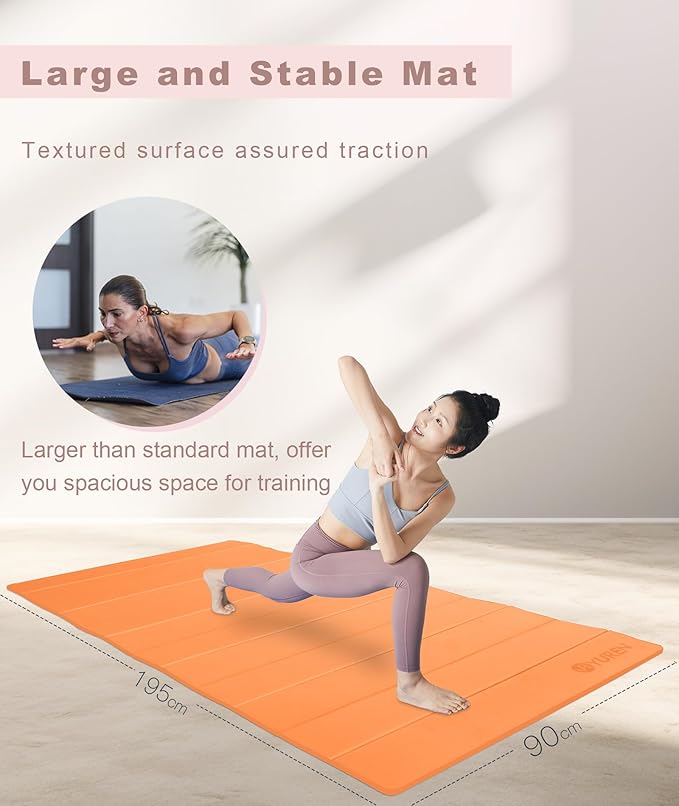 Foldable Yoga Mat 10mm Thick Wide Exercise Mat Non Slip Workout Mat for Home Gym, Travel, with Yoga Carrying Bag