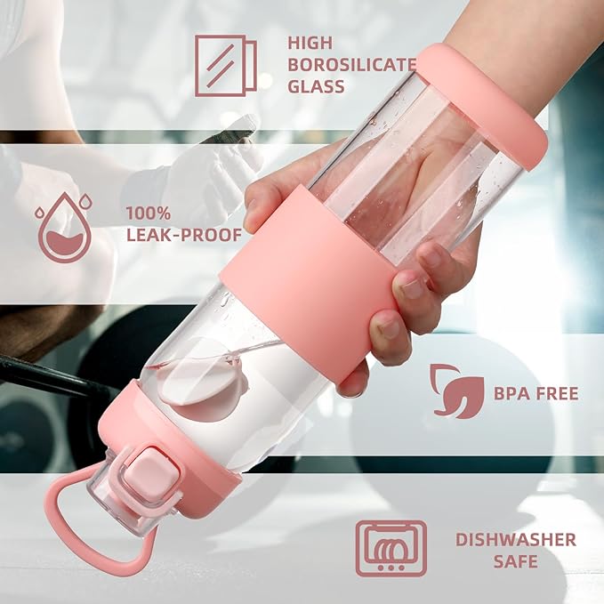 Glass Water Bottle for Protein Mixes 24 oz Shaker Bottles with Ball Portable Glass Shaker Blender for Fitness BPA Free Leakproof