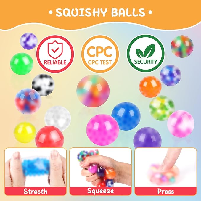 128 Pack Stress Balls for Adults, Bulk Squishy Ball, BulkStress Balls Set, Anti-Anxiety and Fidget Balls to Relax, Party Favors, Birthday Gifts, Goodie Bag Stuffers