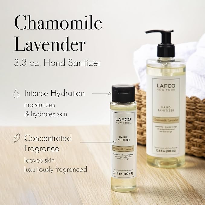 LAFCO New York Hand Sanitizer, Chamomile Lavender - 3.3 fl oz - Purifies & Hydrates - Cruelty Free