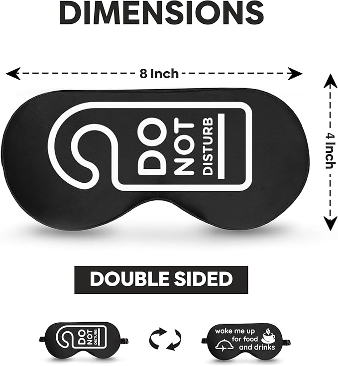 VITYA Black Do Not Disturb/Wake Me Up Double-Sided Silk Sleep Mask for Women/Men | Sleep Mask Light Blocking | Soft Breathable Sleep Eye Mask for Traveling on Airplane | Eye Mask with Elastic Strap
