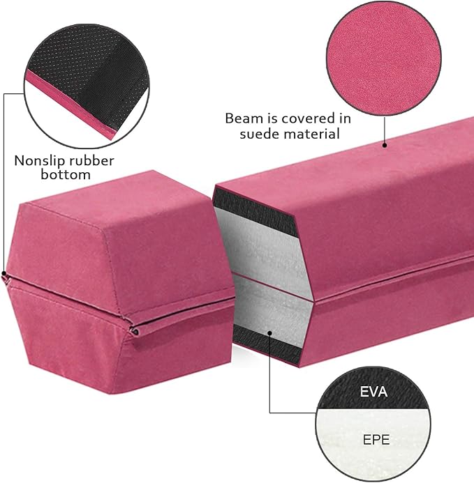 FBSPORT 8ft/6ft Balance Beam: Folding Floor Gymnastics Equipment for Kids Adults,Non Slip Rubber Base, Gymnastics Beam for Training, Practice, Physical Therapy and Professional Home Training