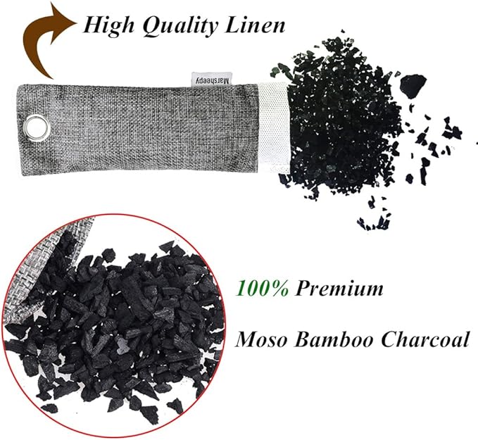 Marsheepy 24 Pack Charcoal Shoe Deodorizer Bags, Bamboo Charcoal Air Purifying bags, Odor Absorber, Odor Eliminator for shoes, Home, Closet, Pet（24X50g）
