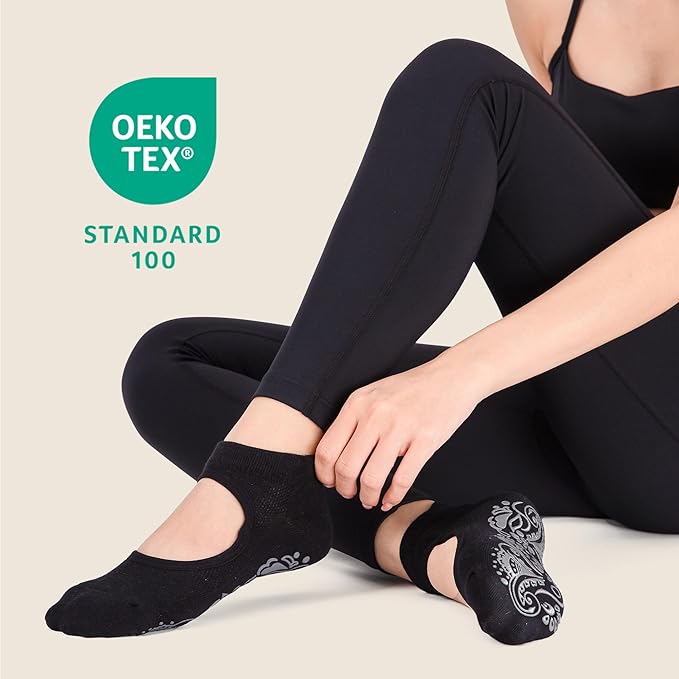 CoolMate Pilates Socks with Grips for Women, Yoga Socks, Crew Non Slip Women for Workout, Barre, Pilates Gifts