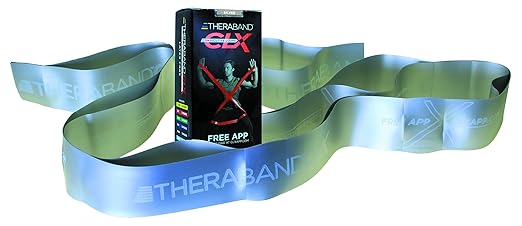 THERABAND CLX Resistance Band with Loops, Fitness Band for Home Exercise and Full Body Workouts, Portable Gym Equipment, Gift for Athlete, Individual 5 Foot Band, Silver, Super Heavy, Level 7