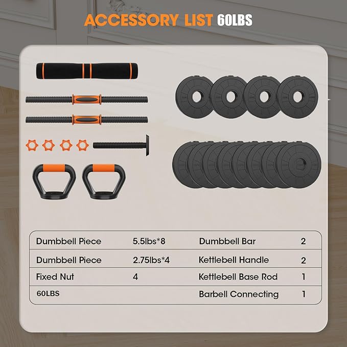 Adjustable Dumbbell Set 20LBS/50LBS/70LBS/90LBS Free Weights Dumbbells,4 in1 Weight Set,Dumbbell, Barbell, Kettlebell, Push-up, Home Gym Fitness Workout Equipment for Men Women