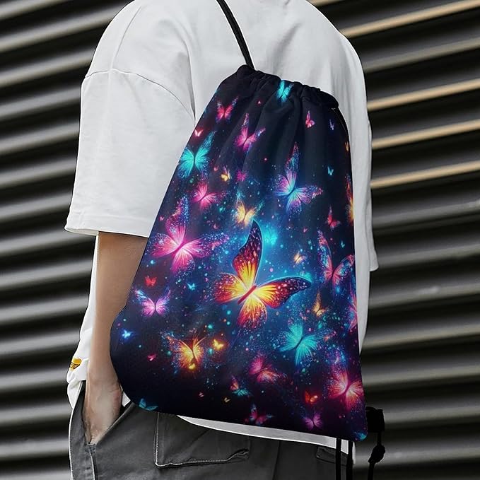 Butterfly Drawstring Backpack - Cute Cinch Sack, String Backpacks for Kids Boys Girls Women Men for Gym Outdoor Sports Travel Athletic Drawstring Bag - Lightweight/Foldable