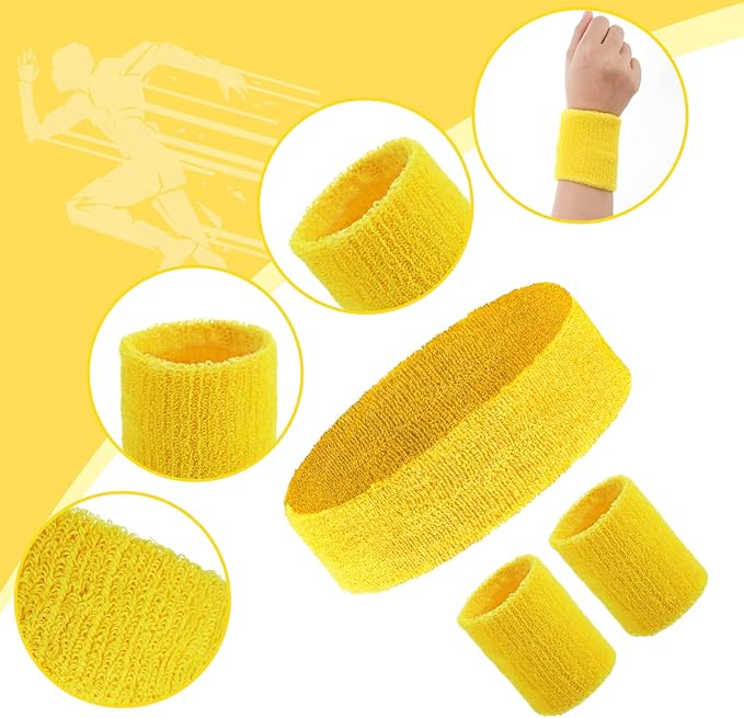 Civaner 12 Pcs 80s 90s Sweatbands Neon Headbands Wristbands for Men Women Party Sports Cotton Headbands Terry Cloth Athletic Sweat Bands for Tennis Football Gym Workingout Accessories