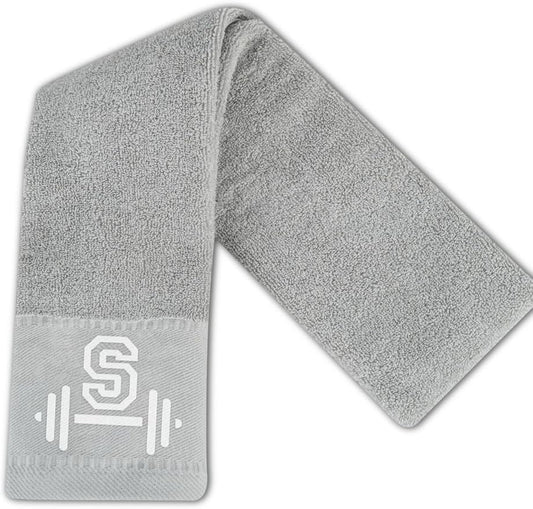 Gym Towel, Personalized Workout Gifts for Men, Women, Sports Lover, Exercise Fitness Gift for Gym Enthusiast on Birthday, Christmas, Soft and Absorbent Towel, Gray, Initial S