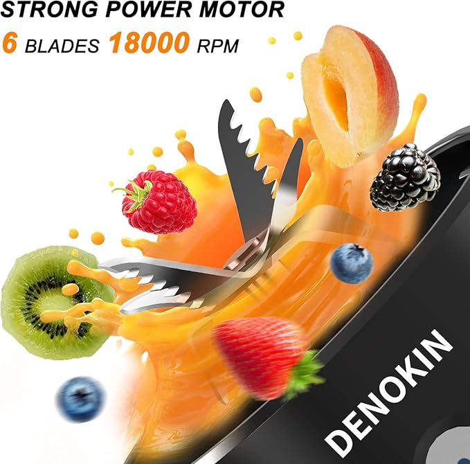 DENOKIN Portable Blender 16oz Vessel, Cordless Personal Size Small Blender for Shakes and Smoothies with 6 Blade for Kitchen, Home, Travel
