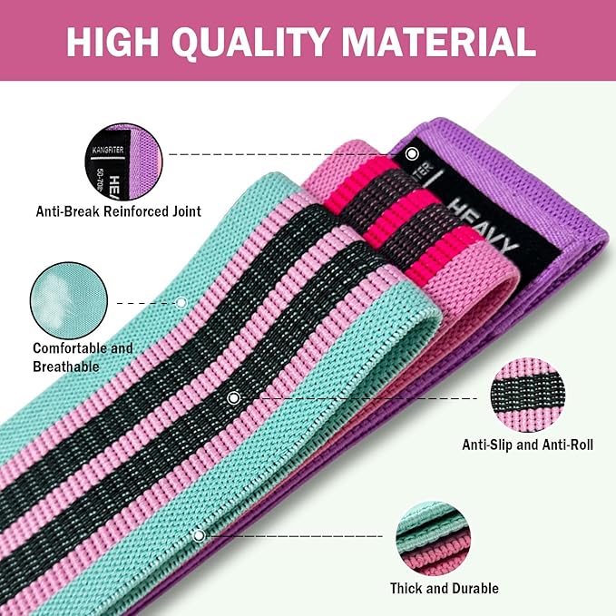 Non-Slip Fabric Resistance Bands for Working Out, Loop Exercise Bands for Booty Leg, Butt, Glute, Stretch Workout Bands for Women & Men, Hip Elastic Bands for Home Gym Fitness, Yoga, Pilates