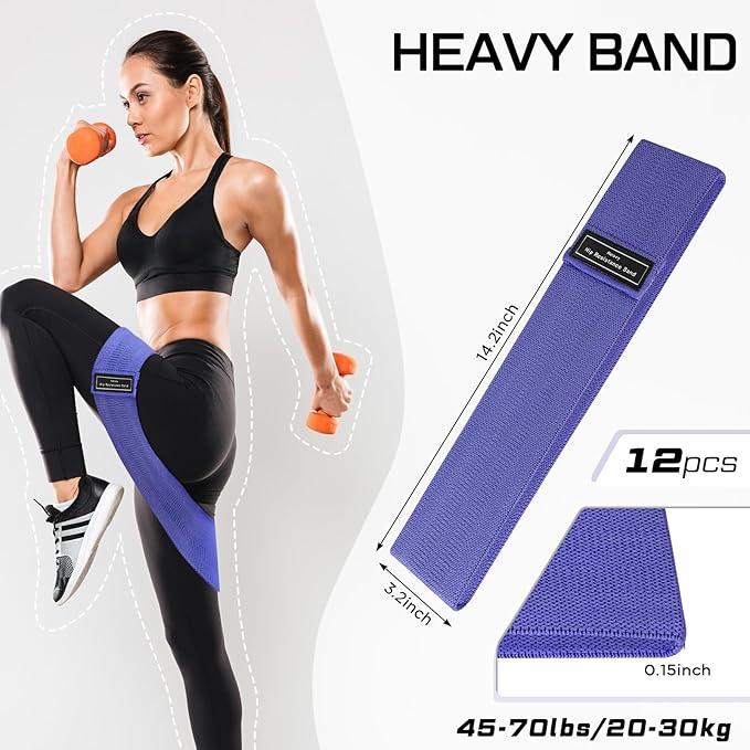 12 Pcs Fabric Resistance Bands for Working Out Booty Workout Stretch Exercise Bands Non Slip for Legs Squat Resistance Loop for Women Men Starter Butt Hip Thigh Fitness