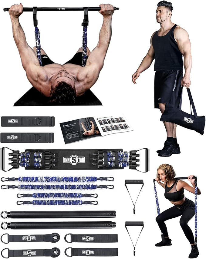 INNSTAR Resistance Bands Bar Exercise Bands Attachment 38" Black Max Load 800lb for Home Gym Workout Full Body Workout Power Lifting Fitness Bar