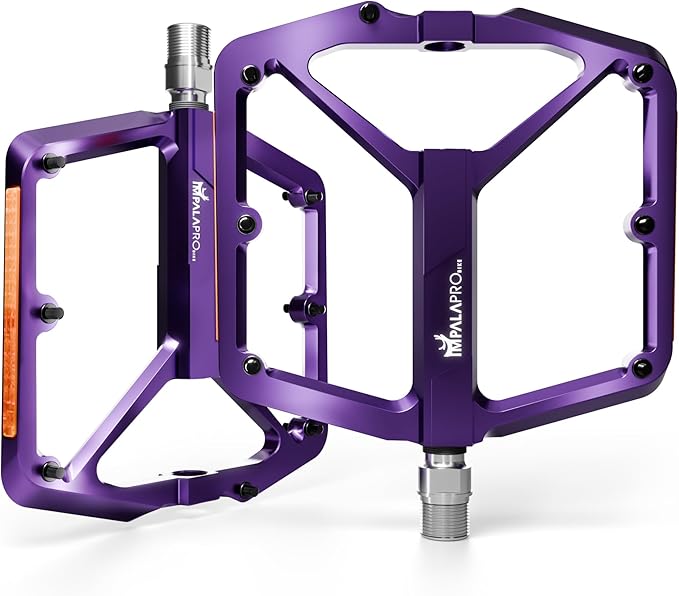 Flat Bike Pedals with Reflectors CNC Aluminium 9/16” – MTB Pedals with Extra Wide Platform and Removable Anti-Slip Pins – Lightweight Pedals for Mountain Bike & Road Bike 294 g