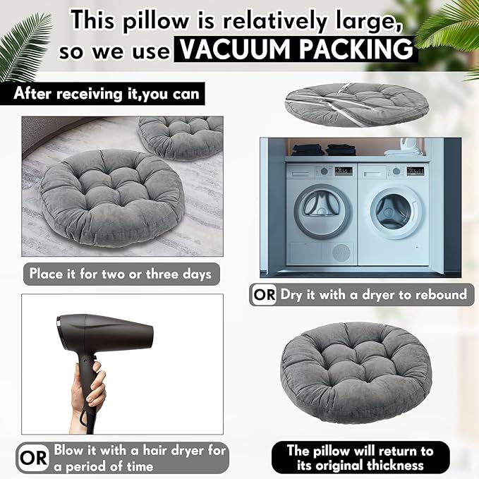 Jerify Floor Pillow Cushions 22 x 22 Inch Round Square Large Meditation Floor Pillow for Classroom Adult Meditation Picnic Party Cushion for Seating Gift Christmas(Round,Dark Grey,4 Pcs)