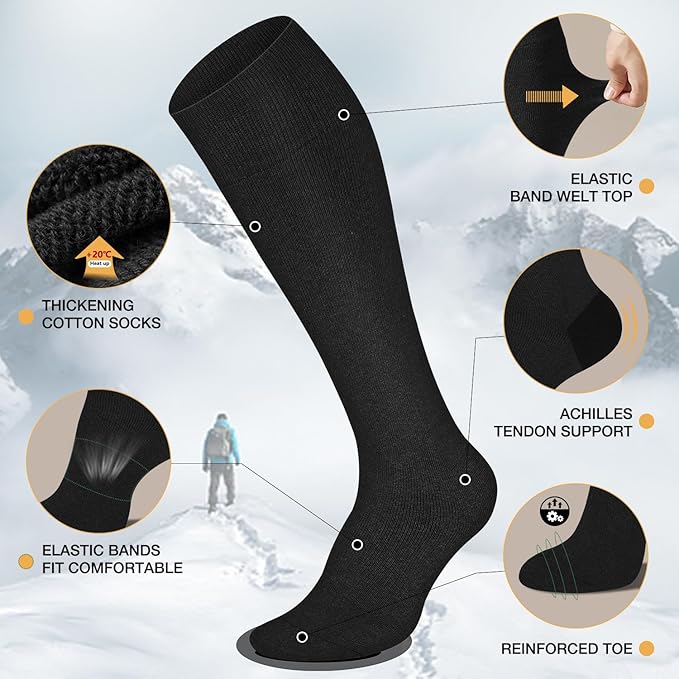 Iseasoo Warm Knee High Socks for Women & Men - Thick Thermal Cotton Boot Socks, Non-Slip Winter Hosiery for Ski & Hiking
