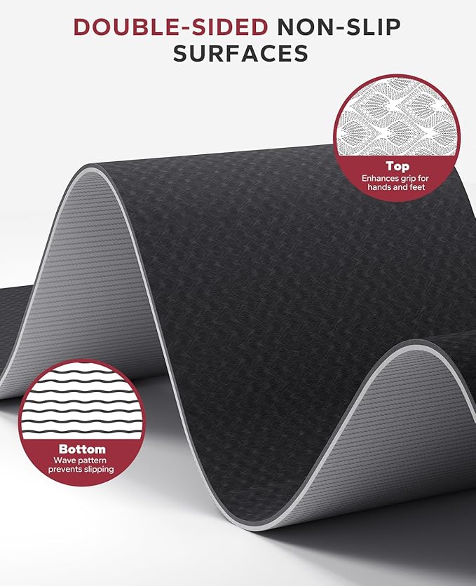 HAPBEAR Large Yoga Mat - 72"x36"x6mm (1/4 inch), Extra Wide Non-Slip Exercise Mat for Home Workout, Yoga, Pilates & Stretching, Durable & Eco-Friendly, Includes Bonus Resistance Bands & Carry Bag