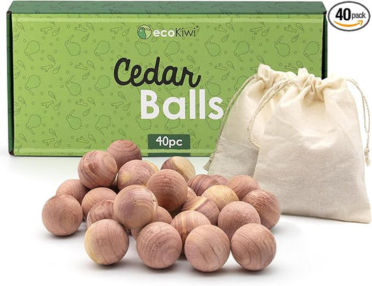 ecoKiwi Cedar Balls for Clothes Storage 40 Pack - 100% Natural Red Cedar Blocks for Clothes Storage - Aromatic Cedar Chips for Closets & Drawers - Cedarwood Oil Planks with Sandpaper & 3 Cotton Bags