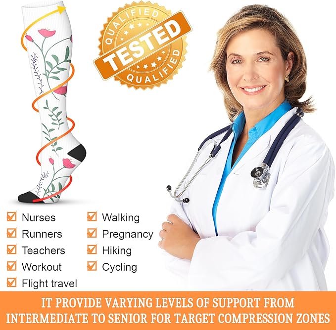 Compression Socks for Women & Men 15-20 mmHg, Best for Medical, Nursing, Running, Athletic, Varicose Veins, Travel
