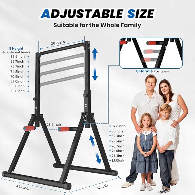 DOBESTS Foldable Power Tower Pull Up Bar Dip Station Adjustable Multifunction Workout Pull Up Tower Station Gym Strength Training Equipment for Home Outdoor, Triangular Legs, Support 700lbs