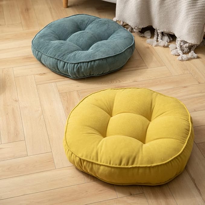 Corduroy Chair Pads Seat Cushion Soft Thicken Bedroom Living Room Floor Tatami Cushion Round Seat Pad for Kids Reading Adult Office,1 Count (Yellow,22"x22")