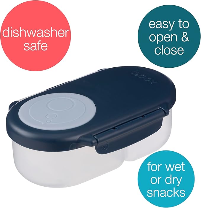 b.box Snack Box Reusable Snack Containers with Lids 2 compartments, Bento Box for kids and toddlers, Leakproof Lunch Box, BPA free and Dishwasher Safe Snack Container (Midnight, 1 3/4 Cup)
