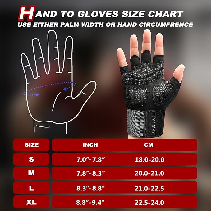 Workout Gloves with Wrist Wrap Support, Weight Lifting Gloves with Full Palm Protection & Extra Grip for Men Women Gym Exercise, Fitness, Weightlifting, Pull ups