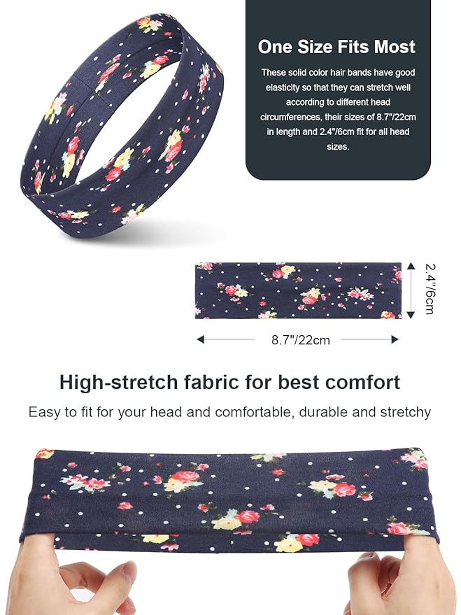 DRESHOW 8 Pack Sports Headbands for Women Non-Slip Stretchy Fashion HairBand Curly Hair Headband Soft Hair Accessories for Daily Wear Workout Yoga Running