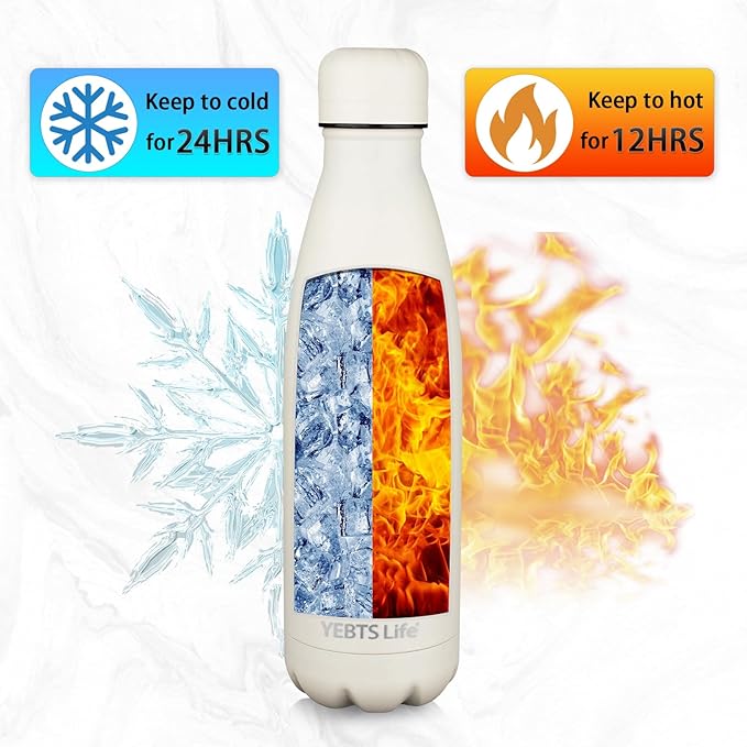 Insulated Water Bottle, 2 Pack-17oz Stainless Steel Water Bottles with straw lid, Metal Sports Water Bottles for Boys,Girls, Double Wall Vacuum BPA-Free Flask for School, Sports(Grey-white)