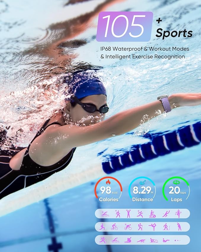 Fitpolo Smart Watches for Women Men, Alexa Built-in 1.8" Fitness Tracker Watch for Android iOS, Waterproof Activity Trackers with 100 Sports, GPS via Phone, Heart Rate Sleep SpO2 Monitor - Purple