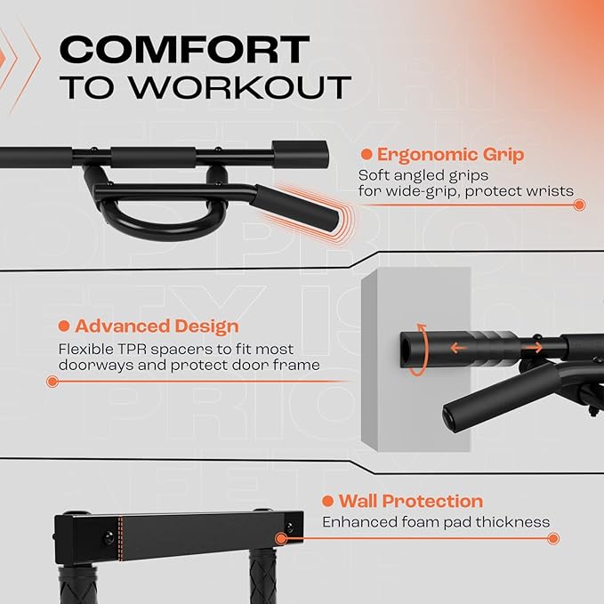 Yes4All Heavy Duty Wall Mounted Pull Up Bar, Over Door Pull Up Bar for Doorway, Multi Grip Chin Up Bar, Sturdy Strength Training Bars & Durable Gym Bar for Home Exercise