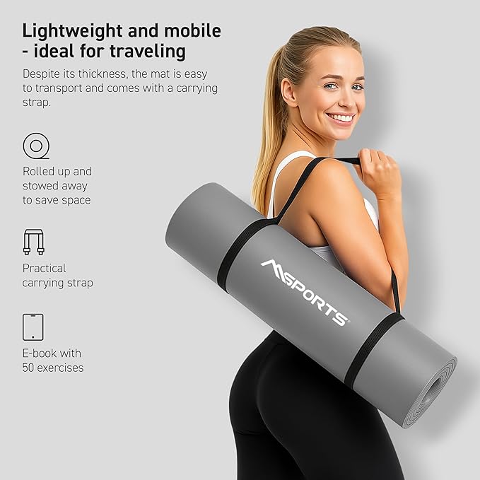 Yoga Mat Premium Non Slip Thick – Extra Comfortable Exercise Mat for Home Workouts, Pilates, Stretching & Gym – Cushioned NBR Foam, Gym Mat with Strap, for Women & Men