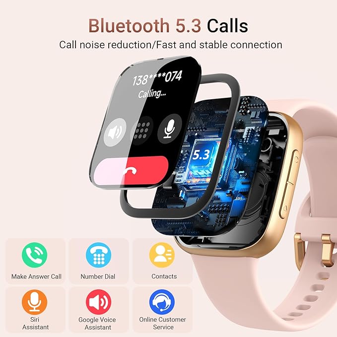 Tensky Smart Watch for Women/Men Android & iPhone, AI Voice, 1.85" AMOLED Screen Fitness Tracker with Bluetooth Call, 3ATM Waterproof Heart Rate/Sleep/SpO2 Monitor, Pedometer, 100+ Sport Modes