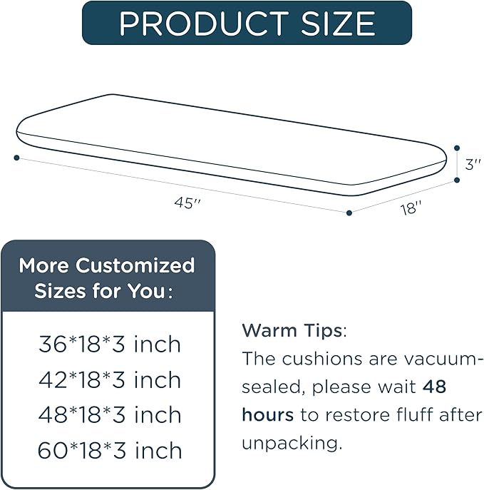 Codi Outdoor Bench Cushion for Patio Furniture 45x18x3 Inch – Linen Texture, Fade Resistant, Waterproof, Removable Cover, Comfortable High-Density Foam for Garden & Porch, Beige