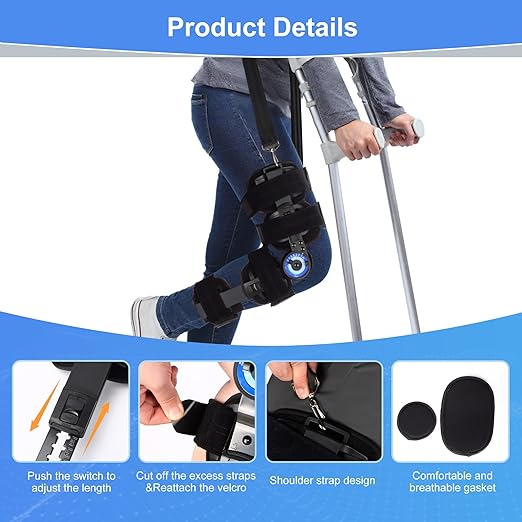 Hinged Knee Brace ROM Post Op,Adjustable With Leg Stabilizers Locking, ACL, PCL, MCL Meniscus Tear & Arthritis Support Knee Immobilizer Brace,Orthopedic Rehab One Size