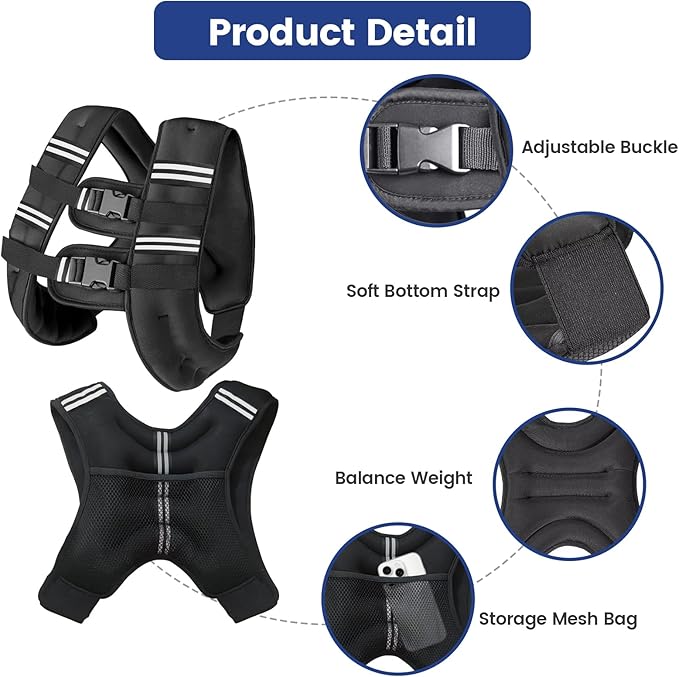 Zikopomi Weighted Vest Woman Man, 6lb/8lb/12lb/16lb/20lb/25lb/30lb Weight Vest with Reflective Stripes for Workout, Strength Training, Running, Fitness, Muscle Building, Weight Loss, Rucking Vest