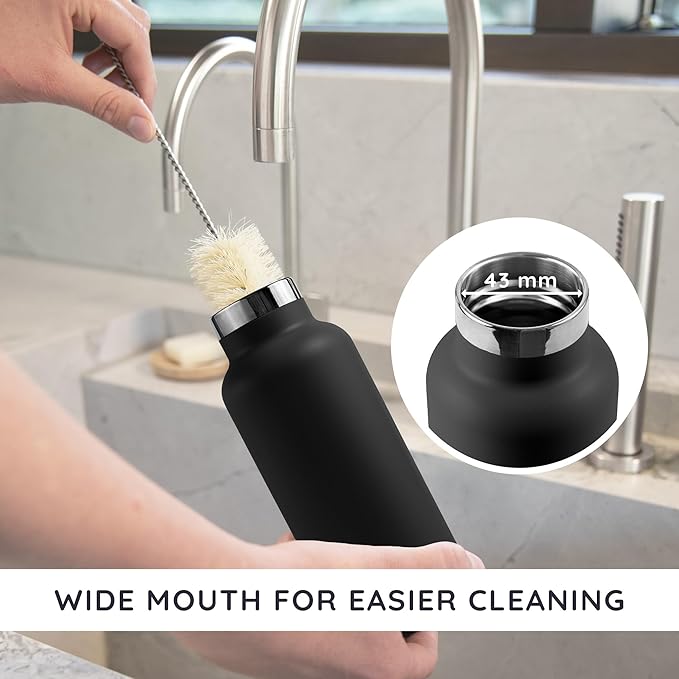 Bambaw Insulated Water Bottle 32 oz, Black Water Bottle with Handle, Stainless Steel Water Bottle, Thermo Water Bottle Metal, 1 Liter Water Bottle, Large Water Bottle 32oz – Jet Black