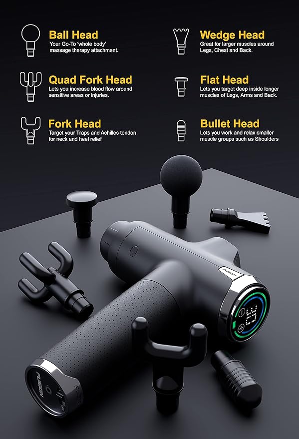 Fusion Black Pro Deep Tissue Massage Gun for Athletes - Percussion Massager for Pain Relief, Muscle Therapy and Relaxation