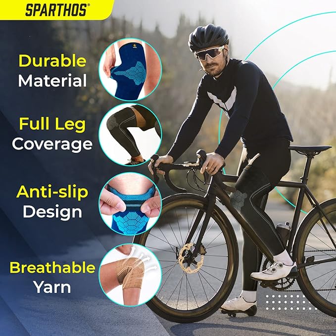 Sparthos Leg Compression Sleeves - Aid in Recovery and Support Active Lifestyle - Innovative Breathable Elastic Blend - Anti Slip, Day & Night Wear