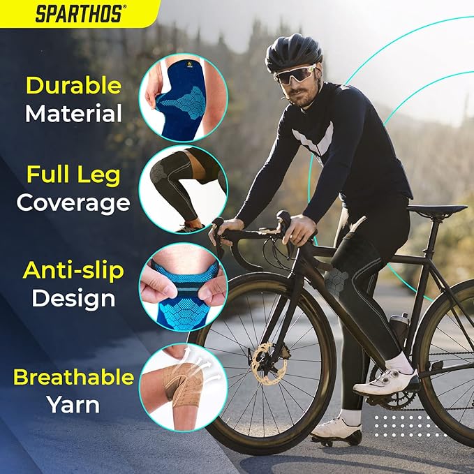 Sparthos Leg Compression Sleeves - Aid in Recovery and Support Active Lifestyle - Innovative Breathable Elastic Blend - Anti Slip, Day & Night Wear