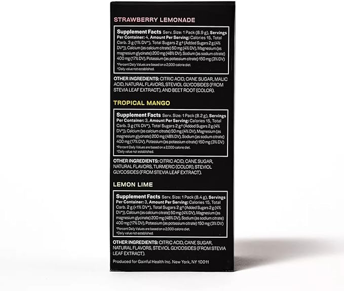 Gainful Hydration Packets Variety Pack, Decaffeinated with Key Electrolytes, Magnesium and Sodium, Energy Support, Low Sugar, 10 Sticks