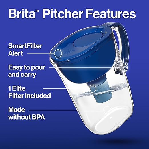Brita Everyday Elite Water Filter Pitcher, Removes 99% of Lead, Includes 1 Filter, 10-Cup Capacity, Blue