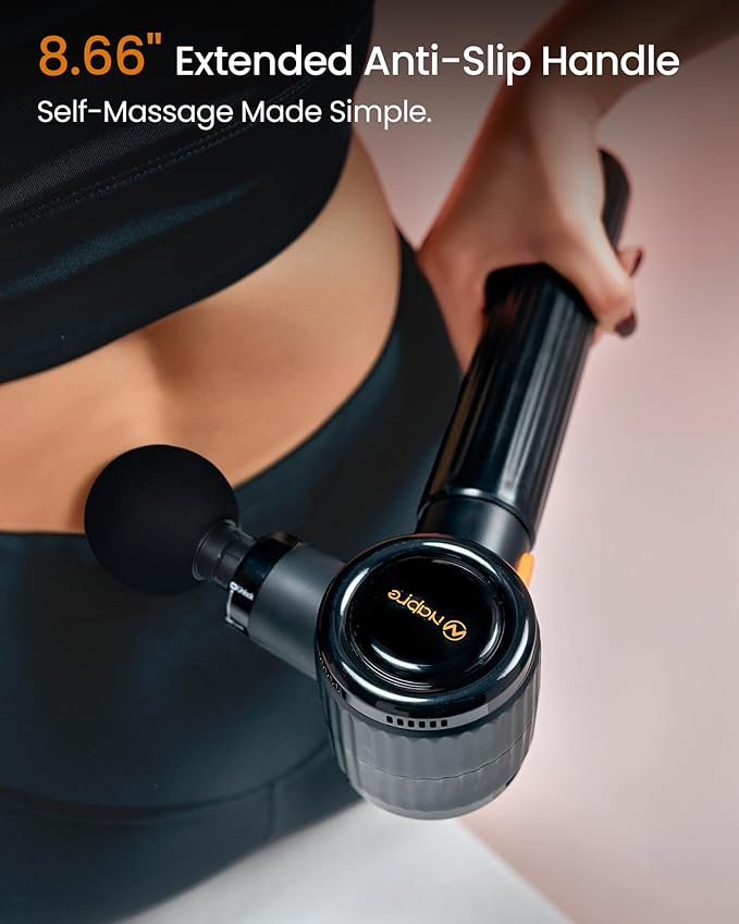 Massage Gun with Extension Handle and 3 Adjustable Angles,Deep Tissue Back Massage for Neck/Shoulders/Waist/Legs/Body Pain Relief,Handheld Percussion Muscle Massager with Portable Case,Black