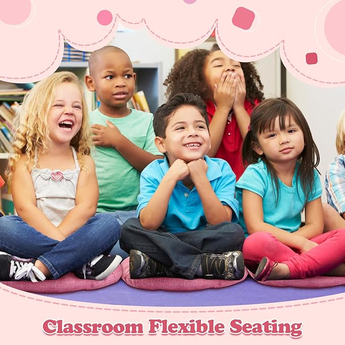 Fumete 8 Pcs 16 Inch Round Floor Cushions for Kids and Toddlers, Flexible Seating Classroom Furniture Floor Pillow for Home, Daycare, Preschool, Yoga and Meditation (Pink)