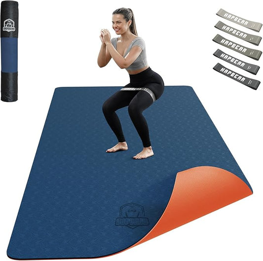HAPBEAR Large Yoga Mat - 72"x36"x6mm (1/4 inch), Extra Wide Non-Slip Exercise Mat for Home Workout, Yoga, Pilates & Stretching, Durable & Eco-Friendly, Includes Bonus Resistance Bands & Carry Bag