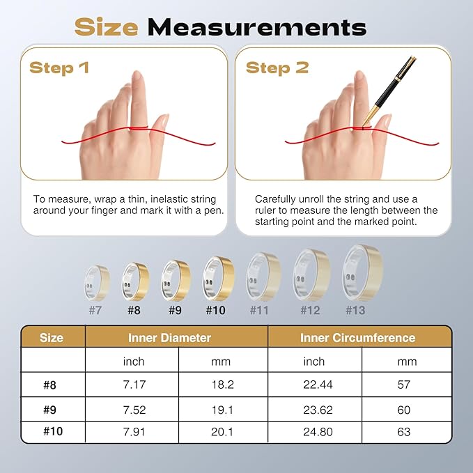 Smart Ring for Men Women - 5ATM Waterproof Health Fitness Tracker with Body Temperature Measurement, Heart Rate, Blood Oxygen, Sleep Monitoring, Step Counting for iOS and Android, No Subscription Fee