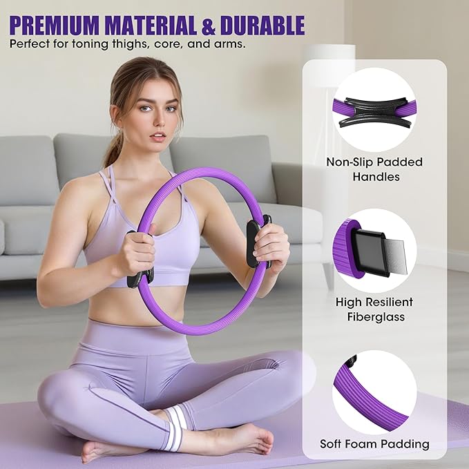 Pilates Ring Set - 14" Magic Circle with Yoga Ball & Resistance Bands – Home Workout Equipment for Women, Toning & Core Sculpting Essentials Kit