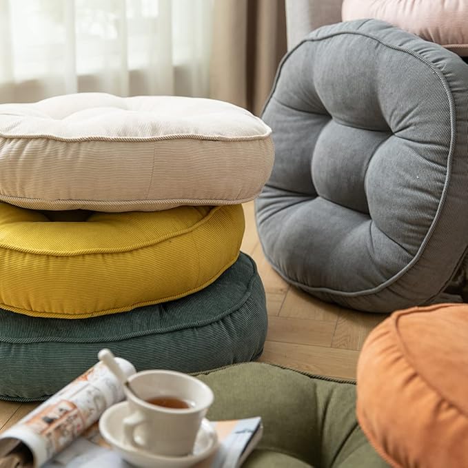 Corduroy Chair Pads Seat Cushion Soft Thicken Bedroom Living Room Floor Tatami Cushion Round Seat Pad for Kids Reading Adult Office,1 Count (Grey,22"x22")