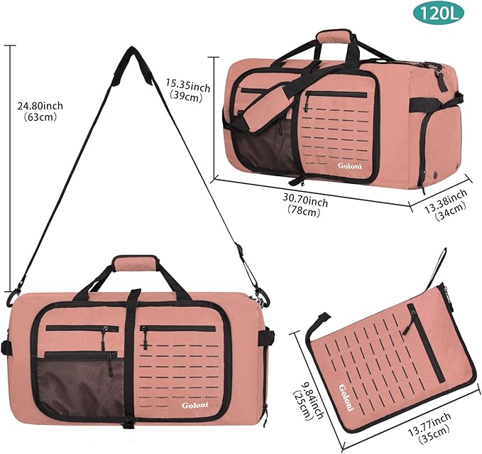 Foldable Travel Duffle Bag,Duffle Bag with Shoes Compartment and Adjustable Strap,Large Packable Travel Bags for Men Women,Waterproof Duffel Bag